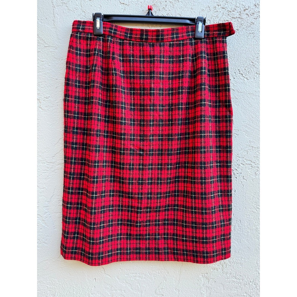 Vintage Womens Pendleton Red Plaid Wool Pencil Skirt MEDIUM Heritage Office
